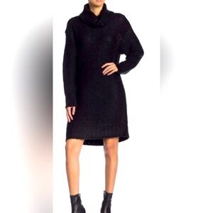 Solutions! Womens Turtleneck Knit Sweater Dress Black Long Sleeves, Size M